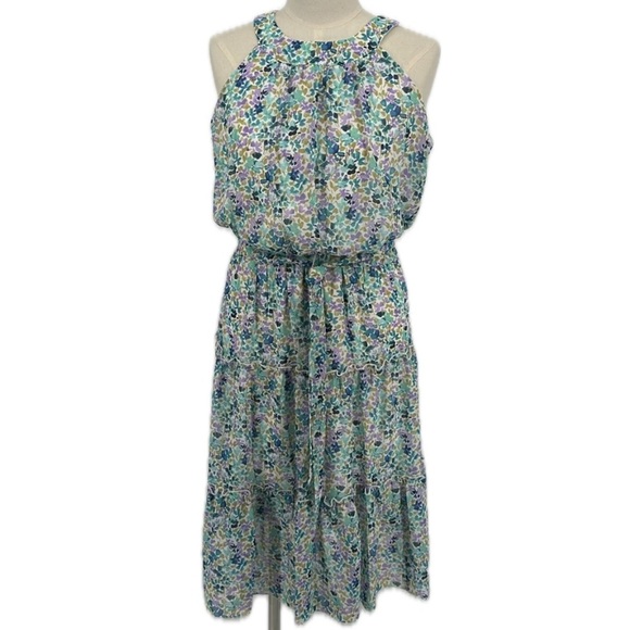 Stella & Julie Ditsy Tiered Halter Style Lined‎ Dress Women's Size 8 - Picture 1 of 10